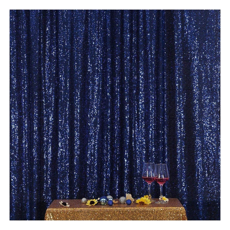 Poise3EHome 7FT x 7FT Sequin Photography Backdrop Curtain for Party Decoration, Navy Blue - Image 1